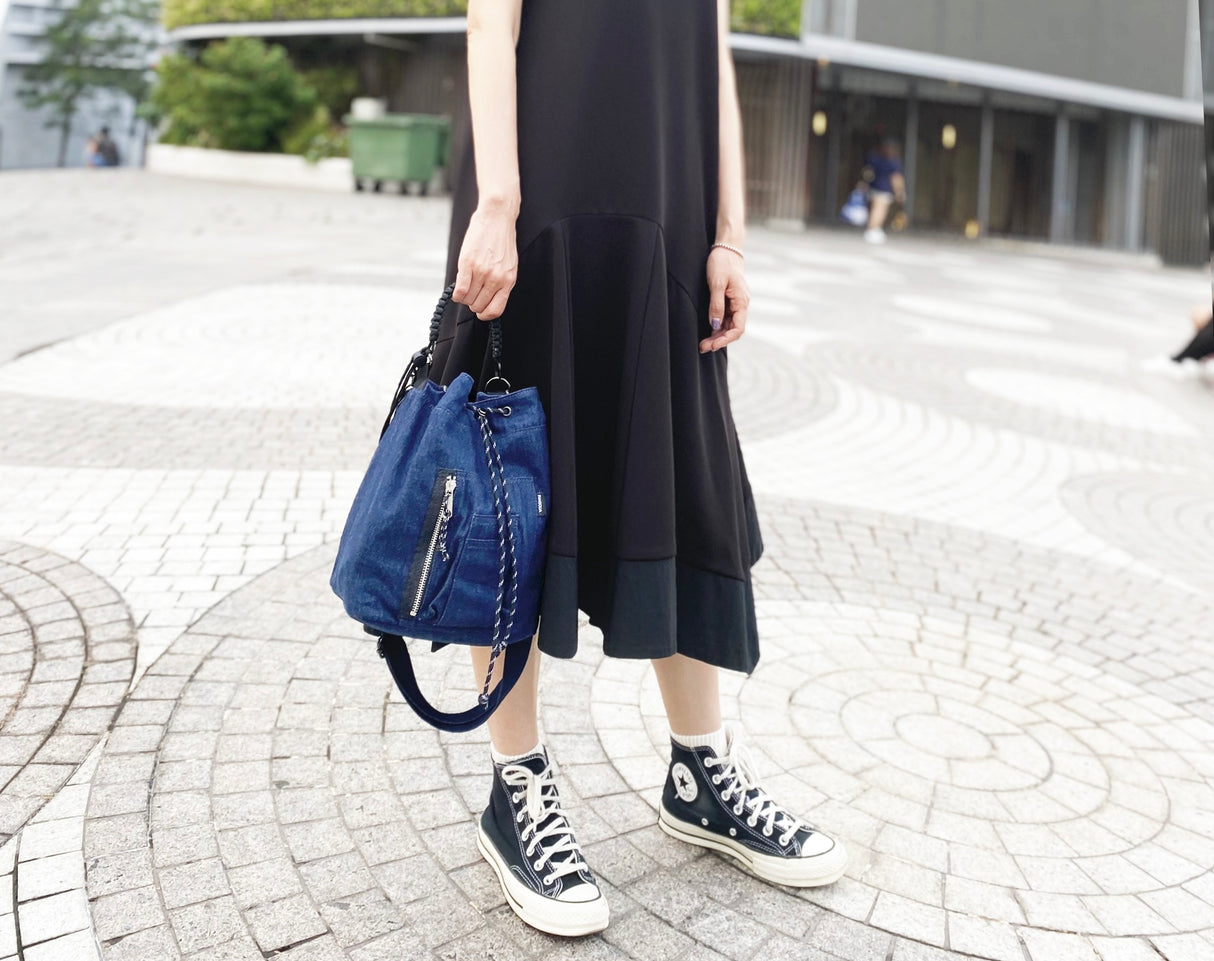 MA-1 MID SIZE 2 way drawstring Shoulder Bag (Denim)