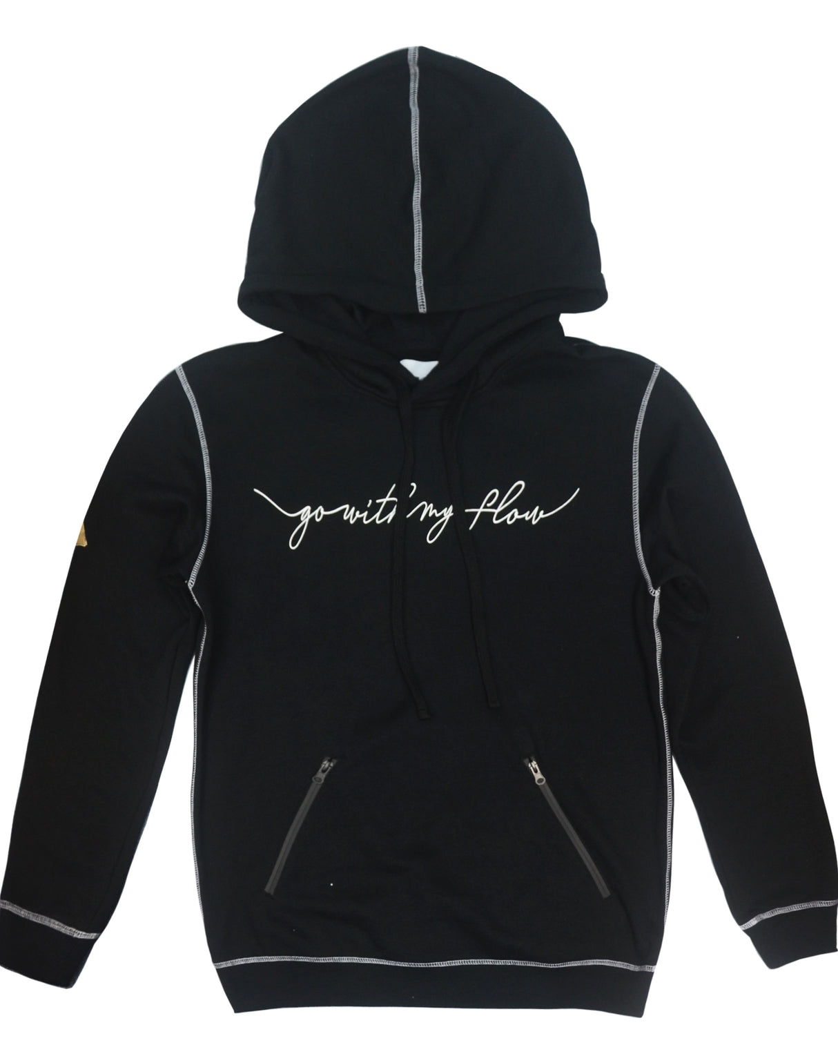 <A 000a001y6d>Fungolia Big Hood Fleece Hoodie - Go With My Flow (Black with White Stitch)