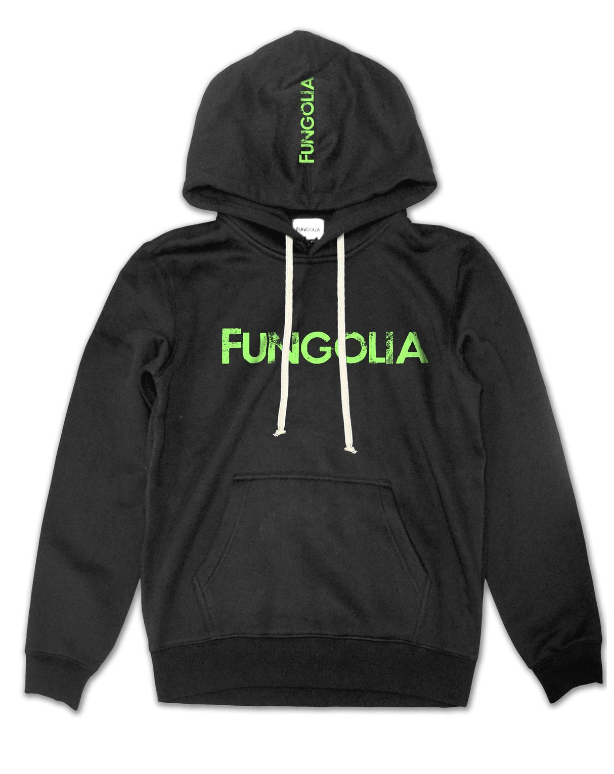 <a>Fungolia フリース ビッグフード パーカー - ネオングリーン ロゴ (ブラック)</a>