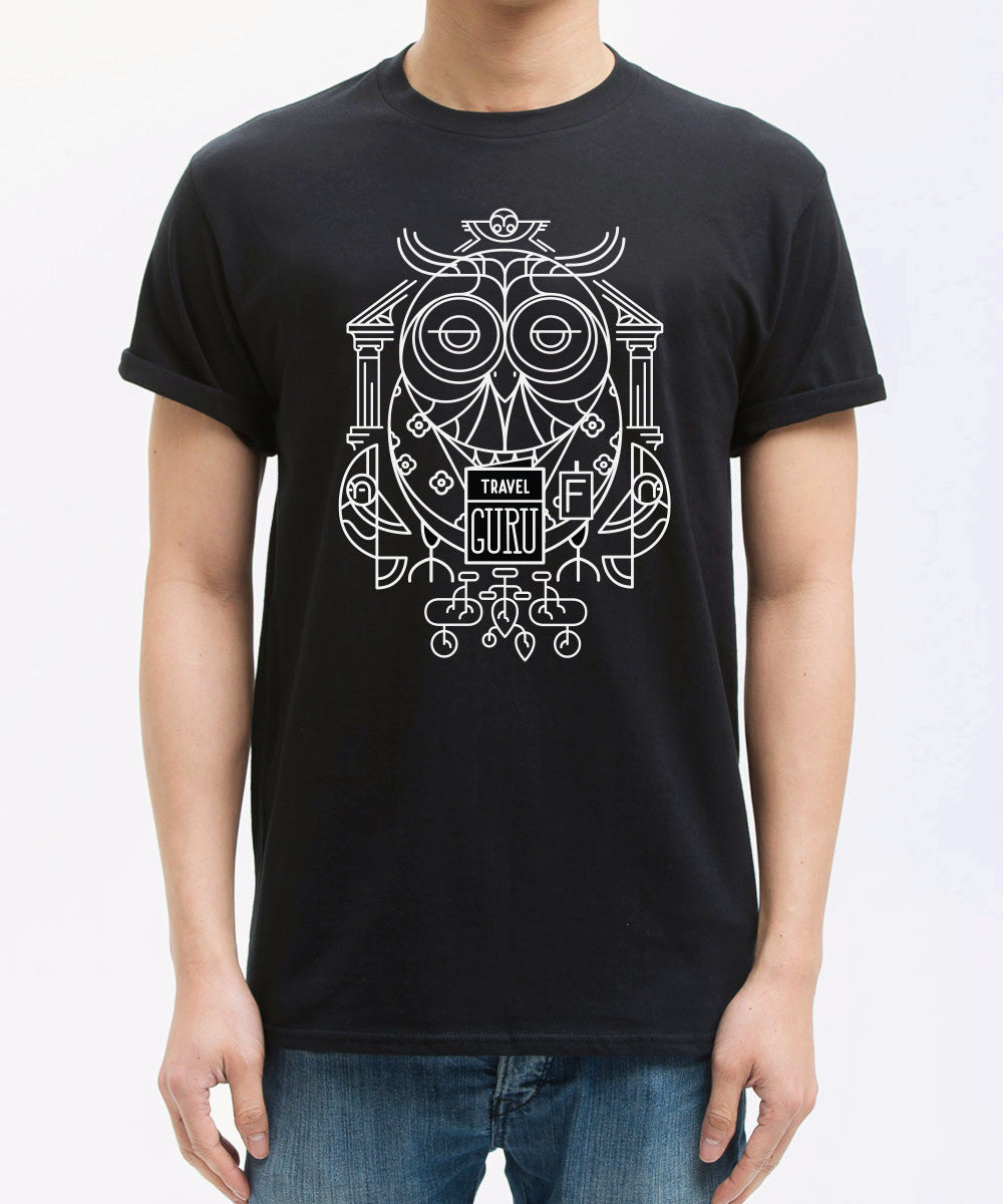 <p021>トラベルアニマルTシャツ - フクロウのトラベルグル(ブラック) </p021>