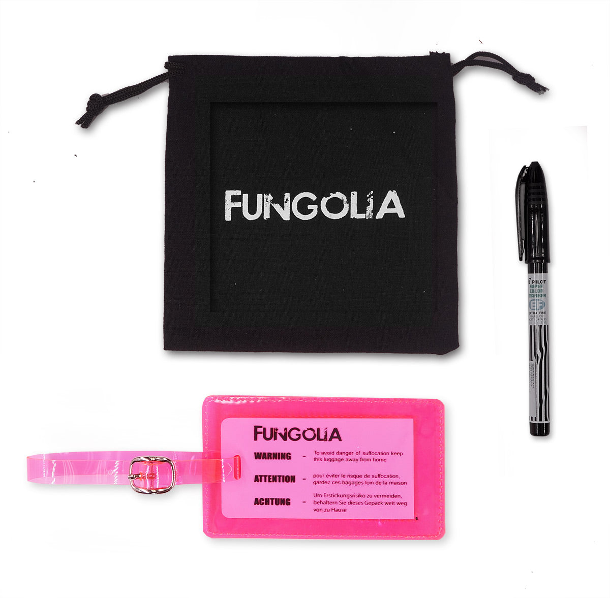 <A 000a001a99b1> Fungolia Premium PVC Neon Luggage Tag - Warning Message