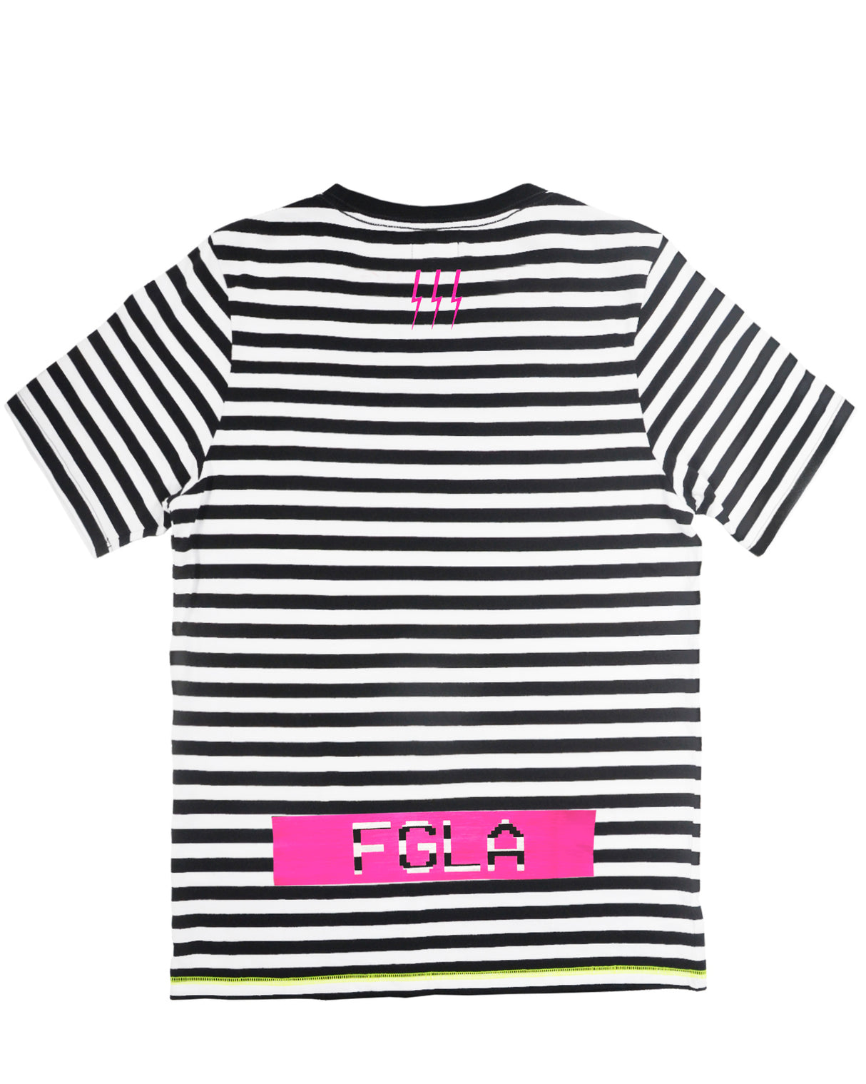<a>FGLA ネイビー/ホワイト ストライプ Tシャツ (ネオンピンク)</a>