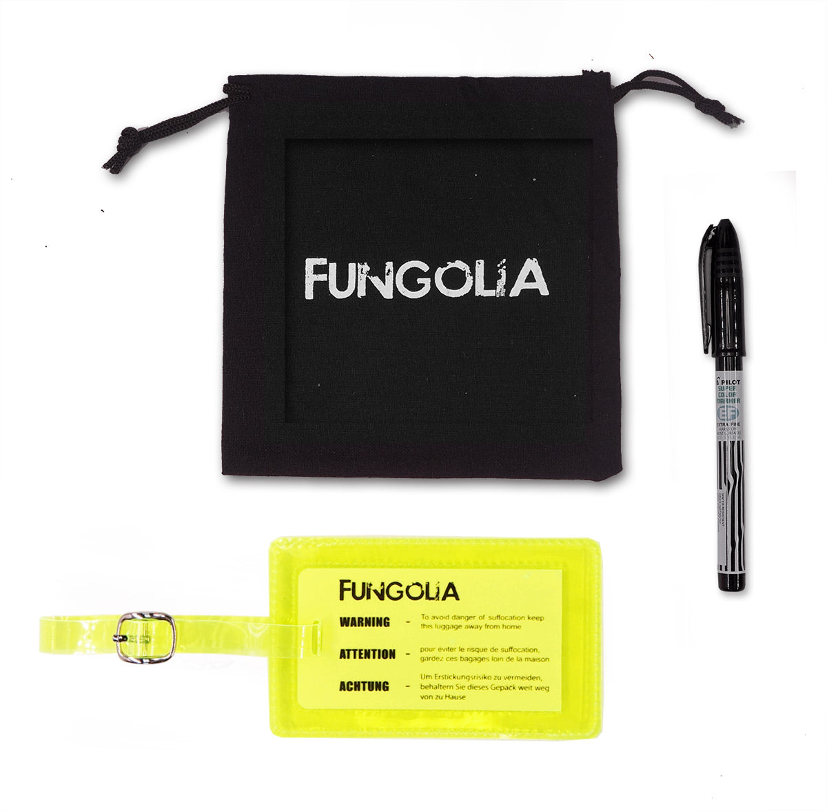 <A 000a001a99b1> Fungolia Premium PVC Neon Luggage Tag - Warning Message