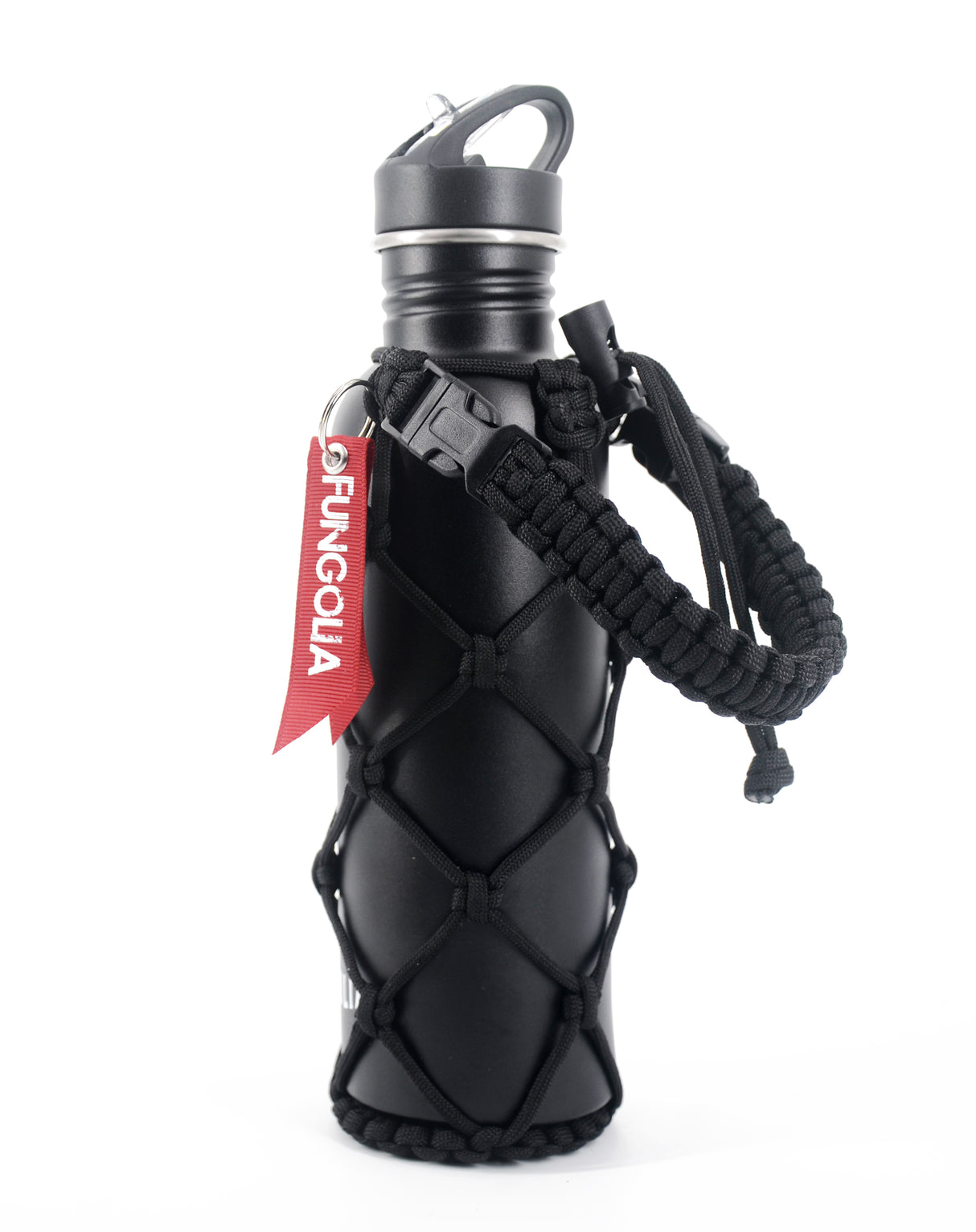<zza>Fungolia 27オンス 非断熱ステンレススチールウォーターボトル(パラコードホルダー付き)(ブラック) </zza>