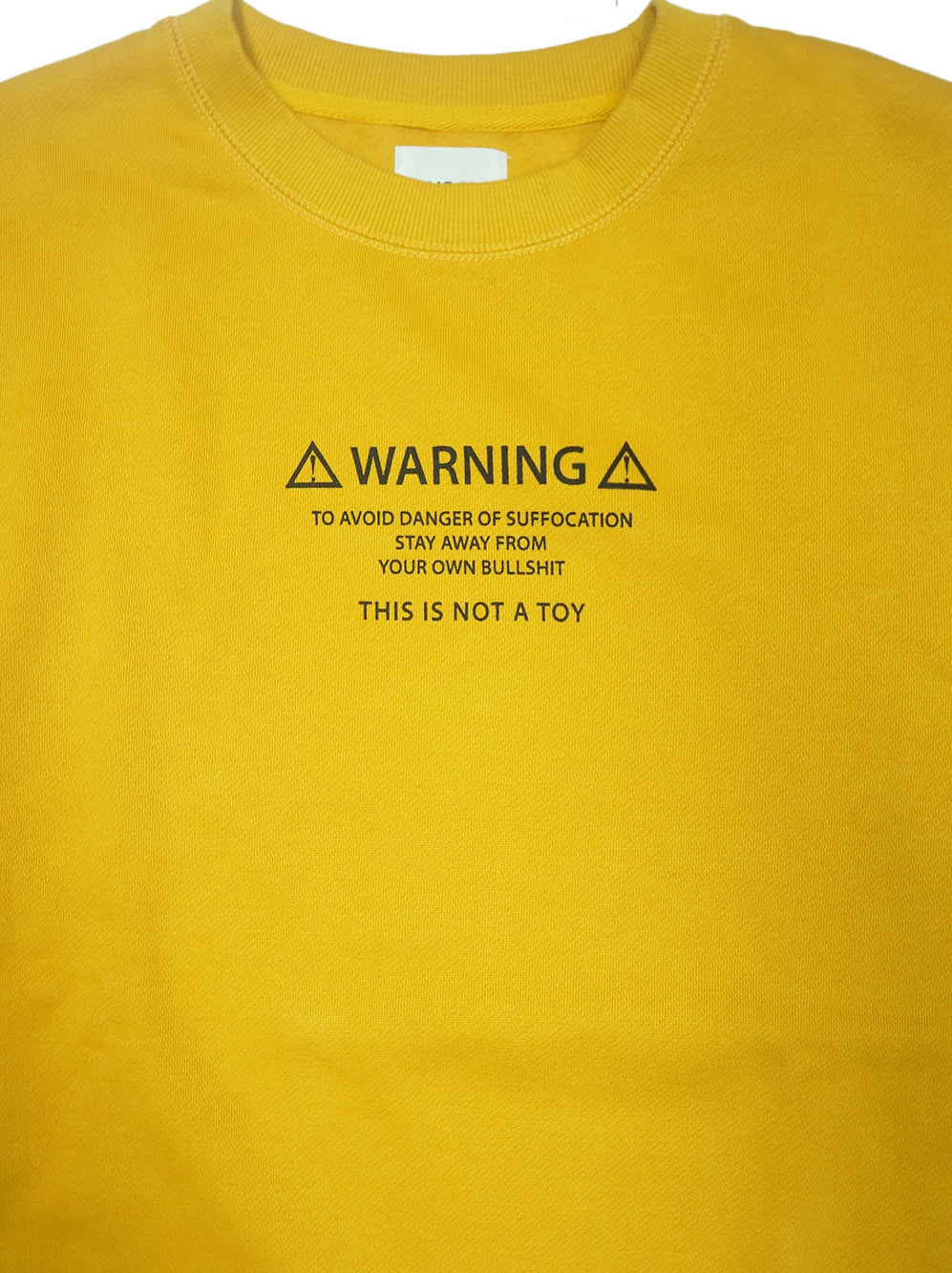 <A 000a001y6a07> Fungolia Fleece Crew Neck Sweatshirt - Warning (Mustard Yellow)