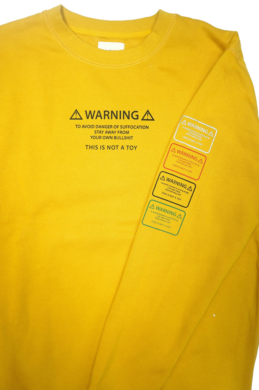 <A 000a001y6a07> Fungolia Fleece Crew Neck Sweatshirt - Warning (Mustard Yellow)