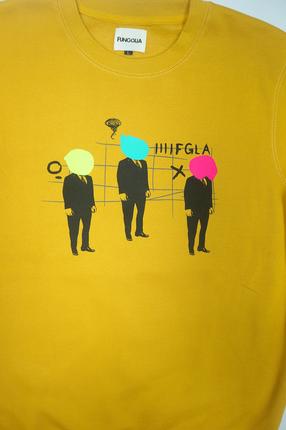 <A 000a001y6a04> Fungolia Fleece Crew Neck Sweatshirt - Uniform People (Mustard Yellow)
