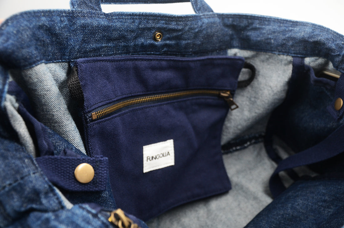 <a 002i1>Fungolia 2-in-1 Denim tote bag - 17" Large size
