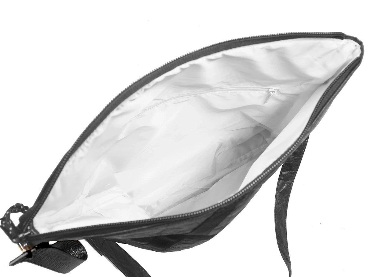 <A 000a001k04> Fungolia Mid-size Tyvek Shoulder Bag (Black) (With KOVID-TEX Antimicrobial Lining)