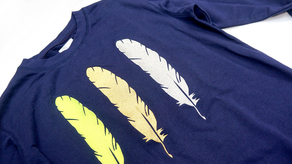 <A 000a001y6e>Embroidered WBF Large Feathers Crew Neck Sweater - French Terry (Navy)