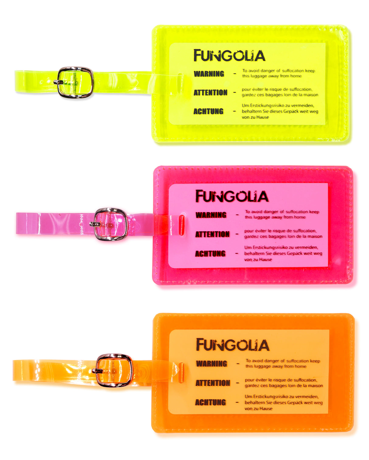 <A 000a001a99b1> Fungolia Premium PVC Neon Luggage Tag - Warning Message