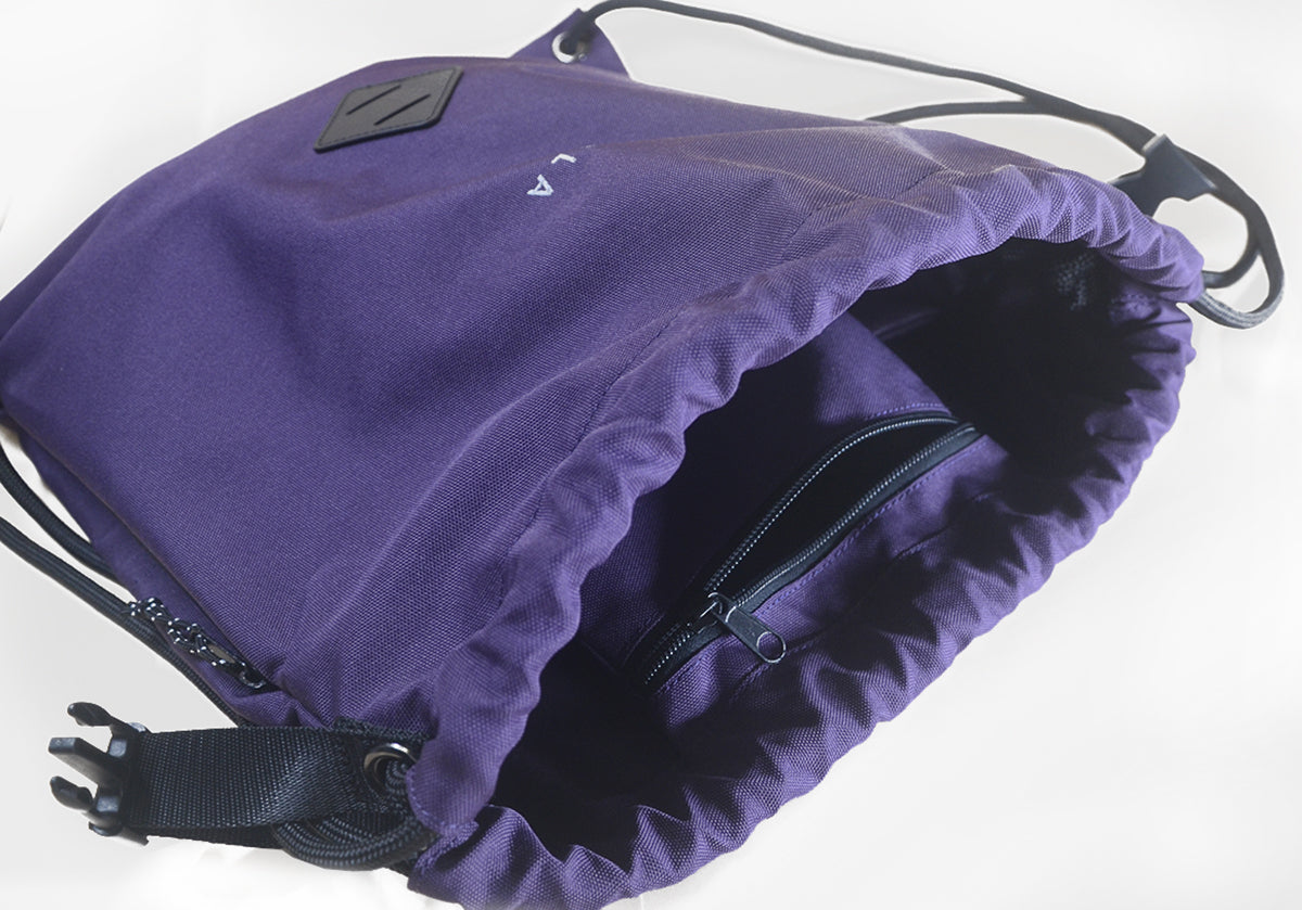 MID SIZE Premium drawstring backpack (Purple/Black)