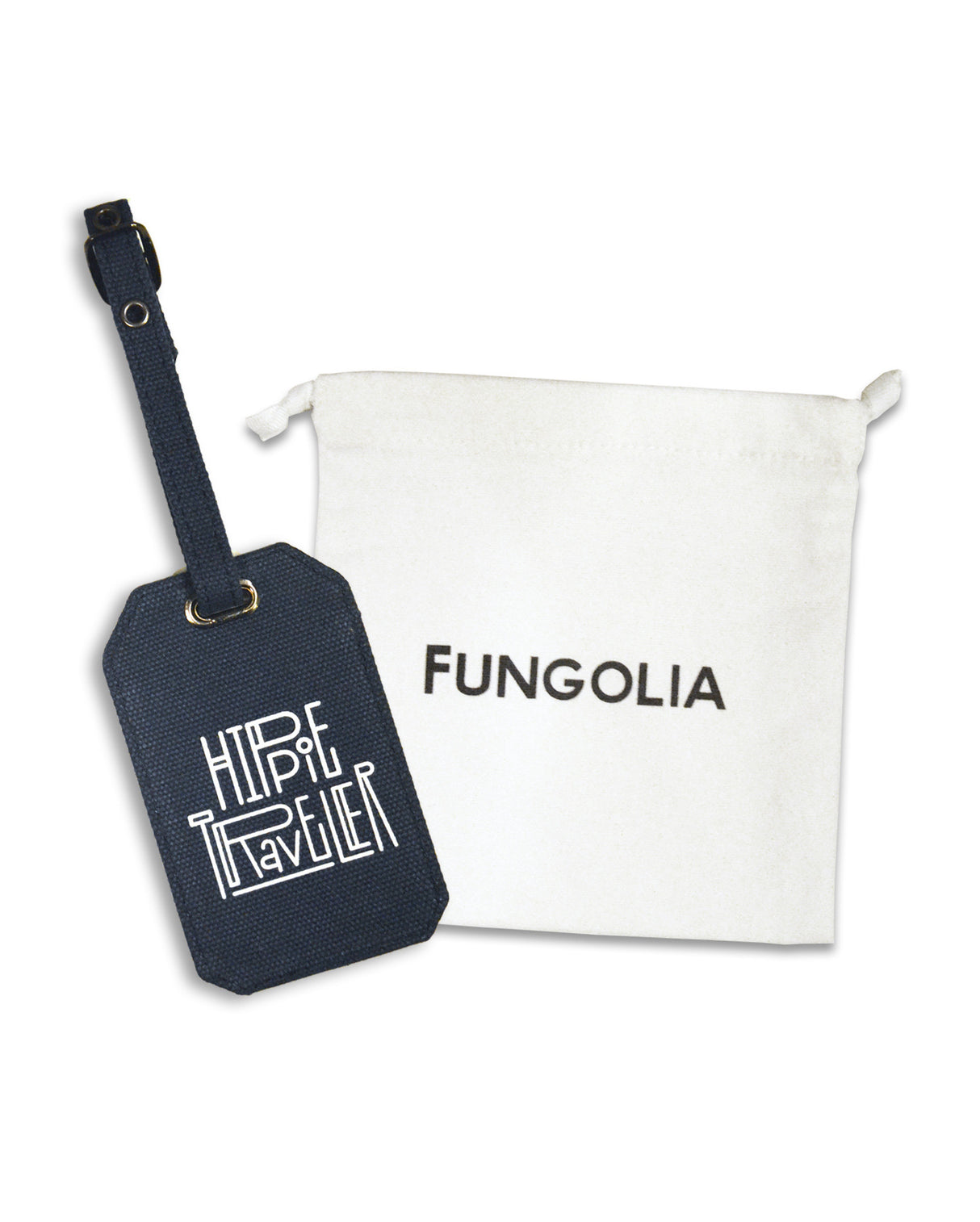 <ah7>Fungolia キャンバス ラゲッジタグ - ヒッピー トラベラー (ネイビーブルー) </ah7>