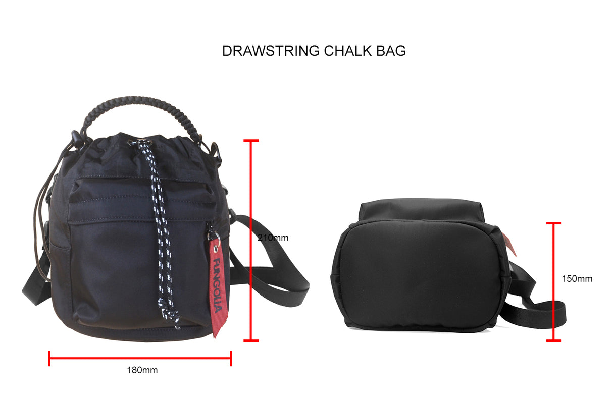 <A 000a001g01> Drawstring Chalk Bag (All Black) (With KOVID-TEX Antimicrobial Lining)