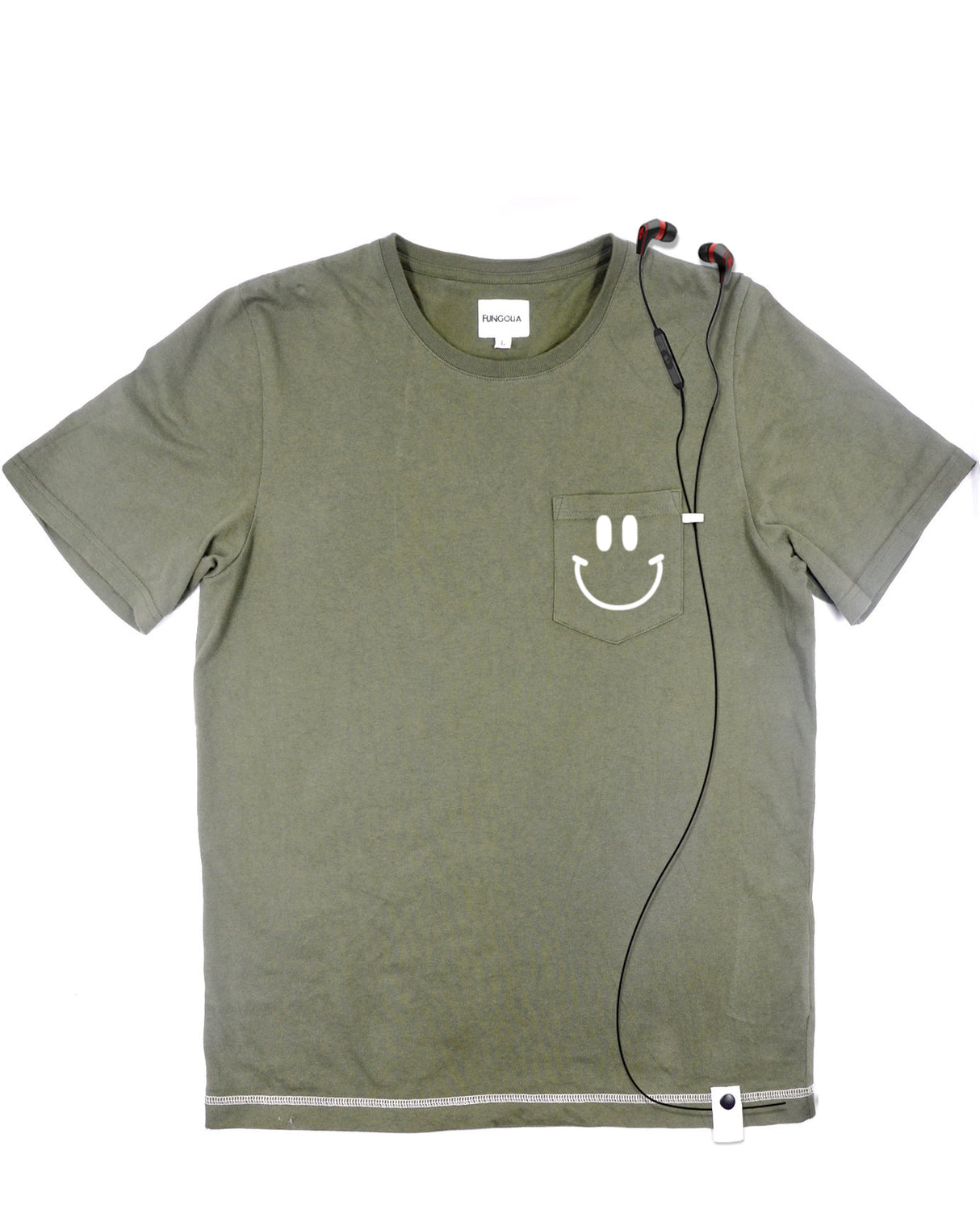<a>ミューズ ポケットTシャツ - ミリタリーグリーン（スマイリーフェイス）</a>