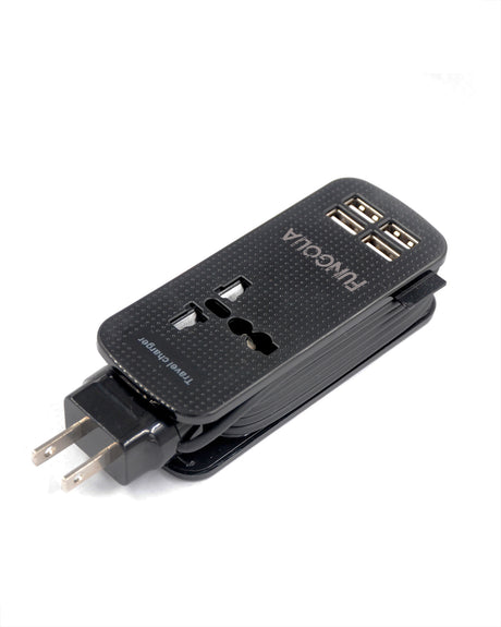 <a>旅行用延長コード充電器（USB 4ポート付き） - ブラック</a>
