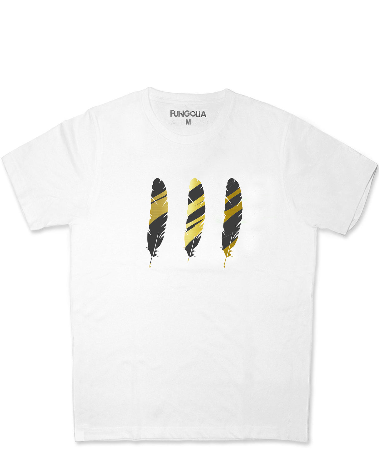 <a>Fungolia 4周年記念 ラージフェザーTシャツ - ゴールド＆ブラック（ホワイト）</a>