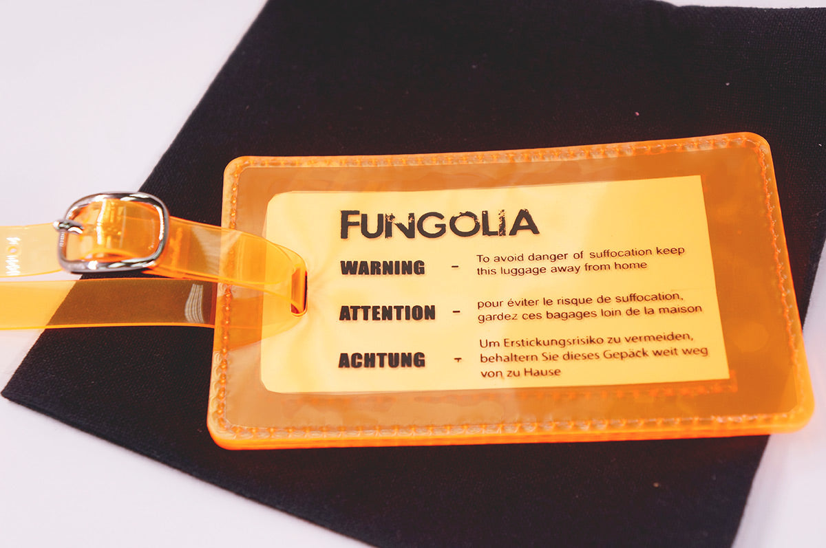<A 000a001a99b1>  Fungolia Premium PVC Neon Luggage Tag - Warning Message