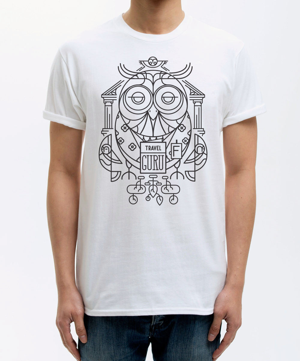<p020>トラベルアニマルTシャツ - フクロウのトラベルグル（ホワイト）</p020>