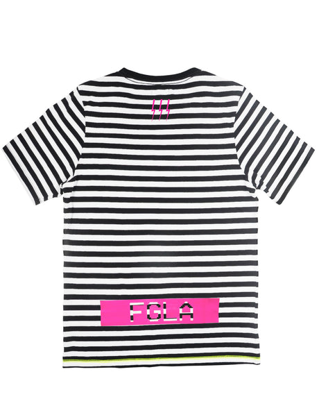 <a>FGLA ネイビー/ホワイト ストライプ Tシャツ (ネオンピンク)</a>