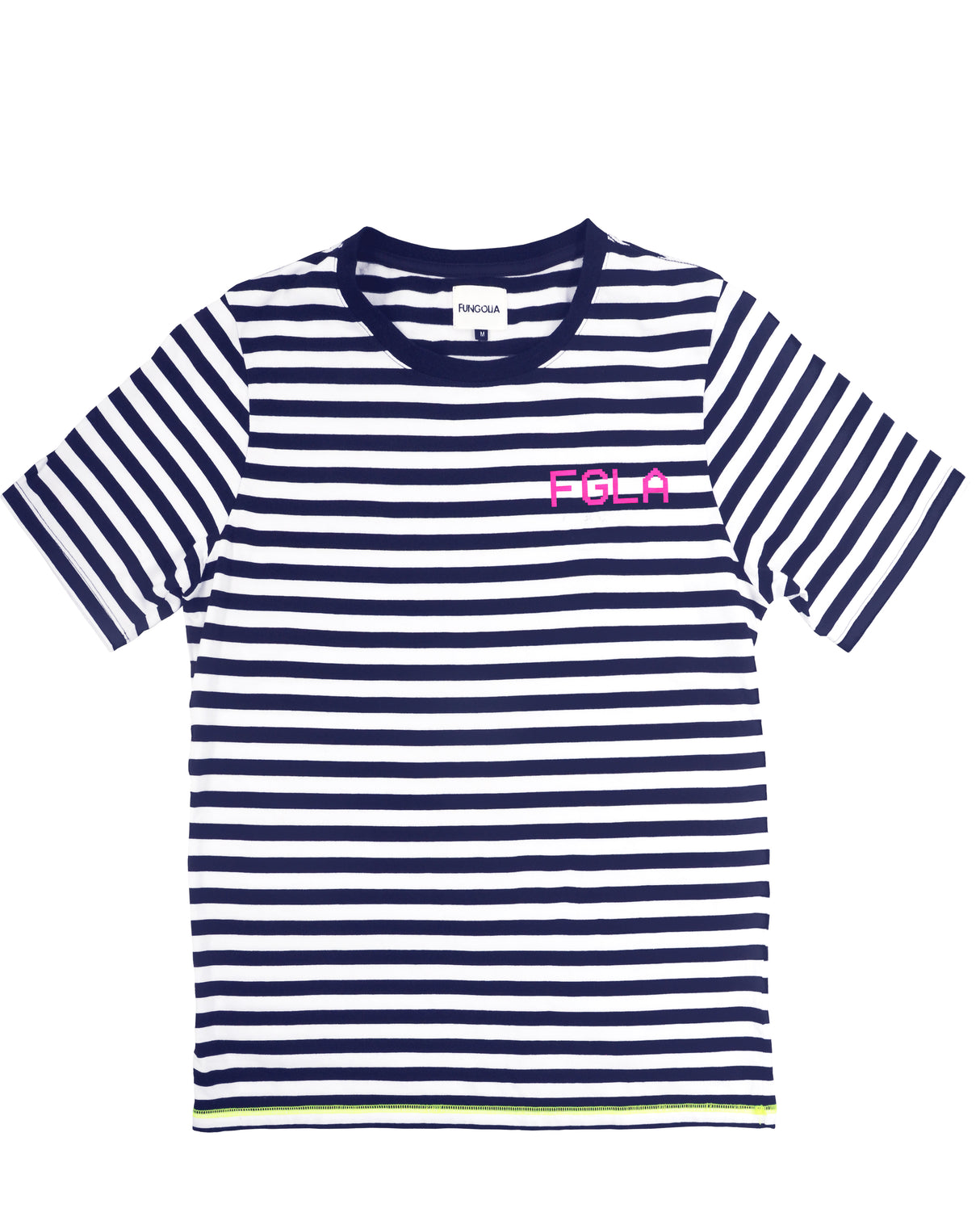 <a>FGLA ネイビー/ホワイト ストライプ Tシャツ (ネオンピンク)</a>