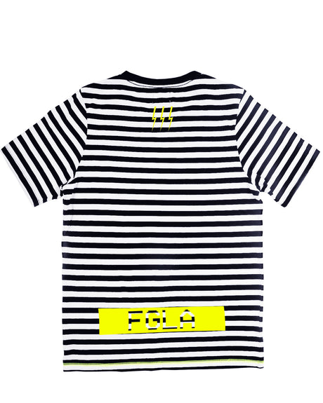 <a>FGLA ブラック/ホワイト ストライプ T シャツ (ネオンイエロー)</a>