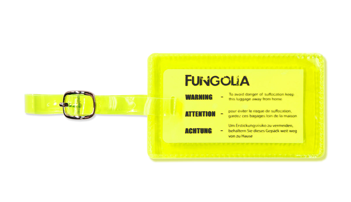 <A 000a001a99b1>  Fungolia Premium PVC Neon Luggage Tag - Warning Message