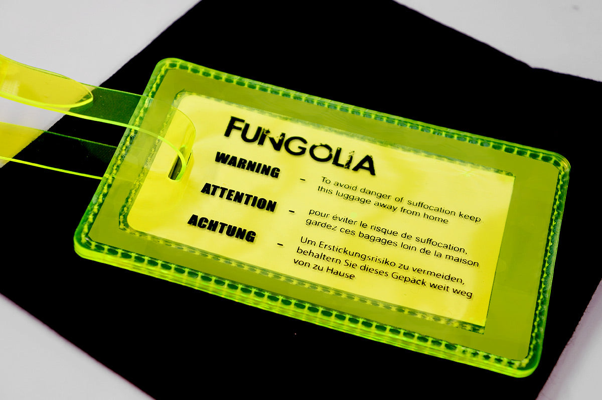 <A 000a001a99b1>  Fungolia Premium PVC Neon Luggage Tag - Warning Message