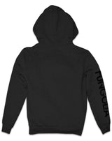 <ab>Fungolia フリース ジップアップ パーカー - 縦型ロゴ (ブラック) </ab>