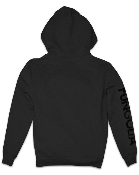 <ab>Fungolia フリース ジップアップ パーカー - 縦型ロゴ (ブラック) </ab>