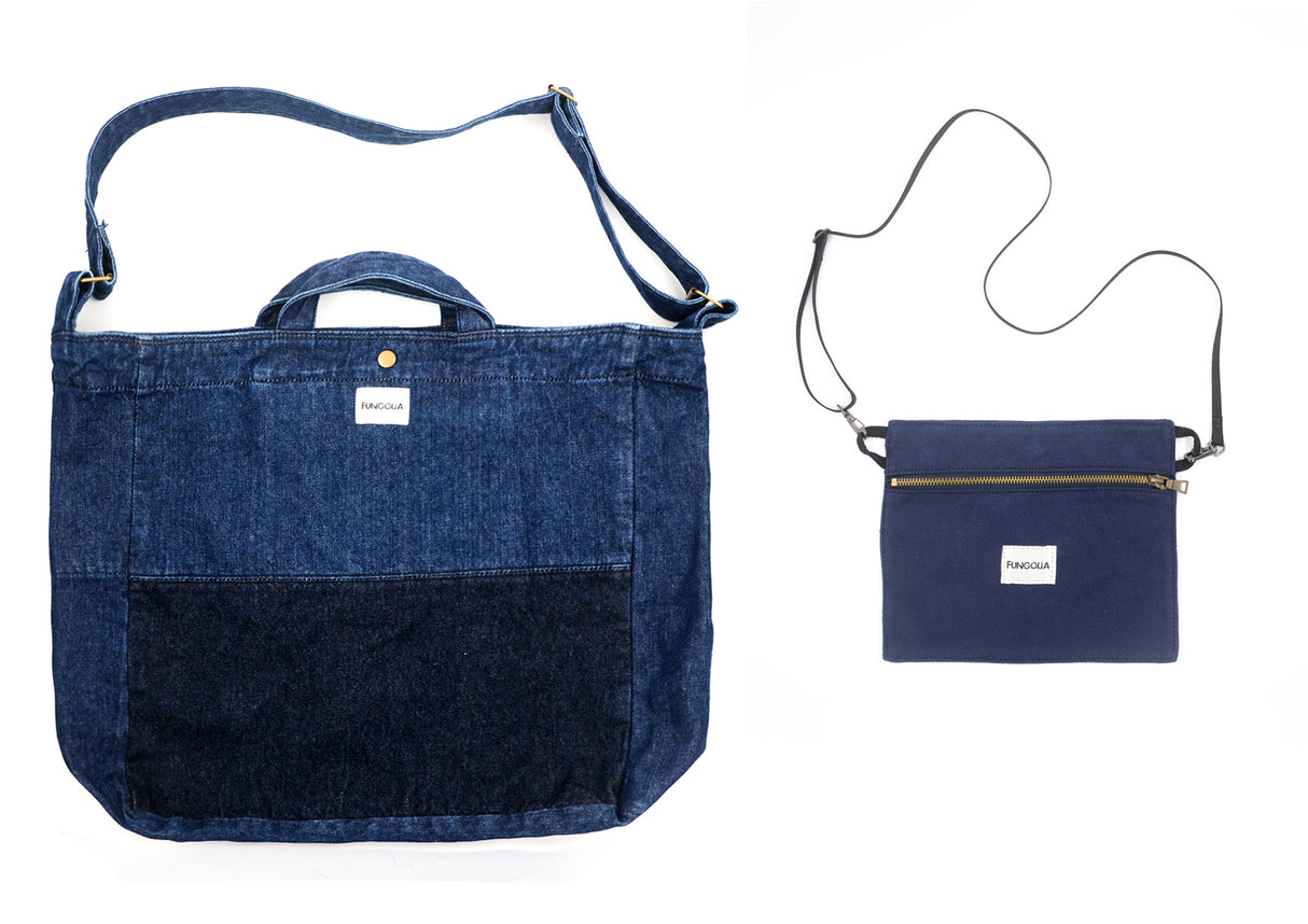 <a 002i1>Fungolia 2-in-1 Denim tote bag - 17" Large size