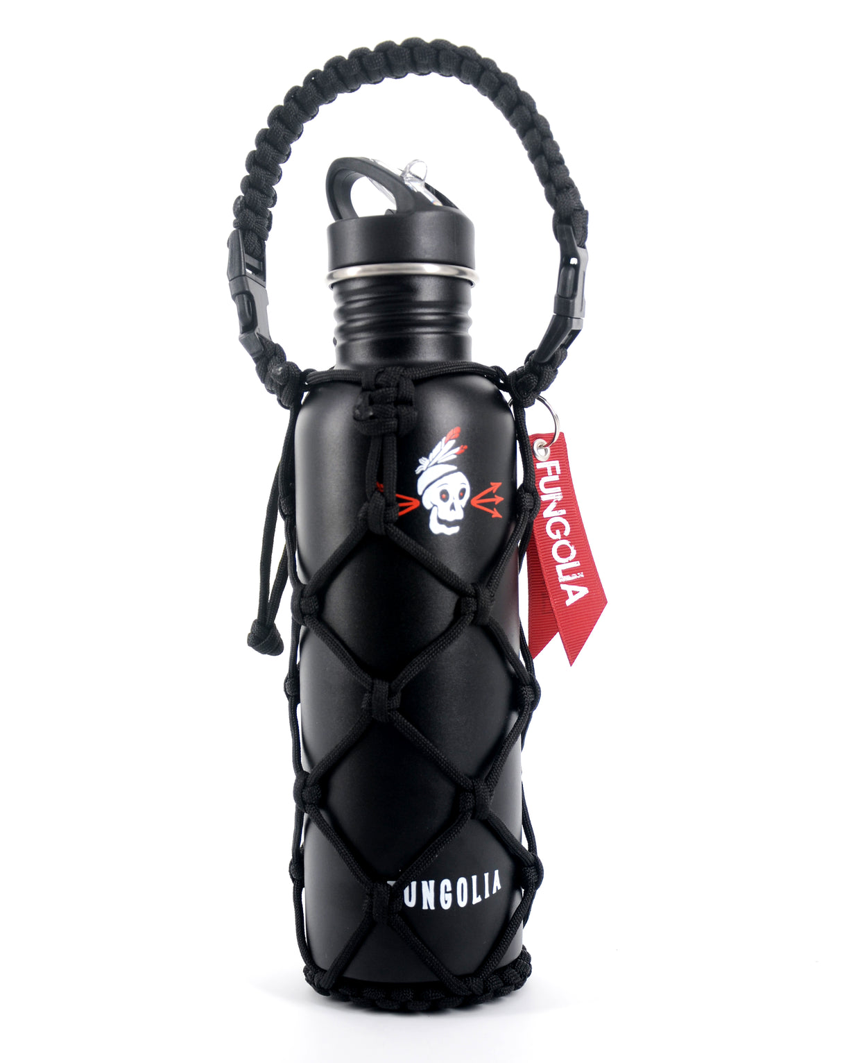<zza>Fungolia 27オンス 非断熱ステンレススチールウォーターボトル（パラコードホルダー付き）（ブラック） </zza>
