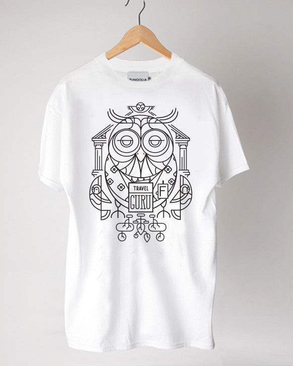 <p020>トラベルアニマルTシャツ - フクロウのトラベルグル（ホワイト）</p020>