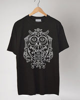 <p021>トラベルアニマルTシャツ - フクロウのトラベルグル（ブラック） </p021>