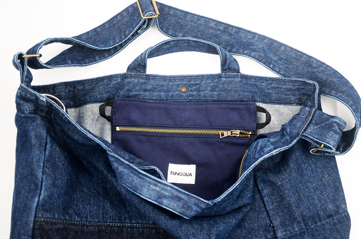 <a 002i1>Fungolia 2-in-1 Denim tote bag - 17" Large size