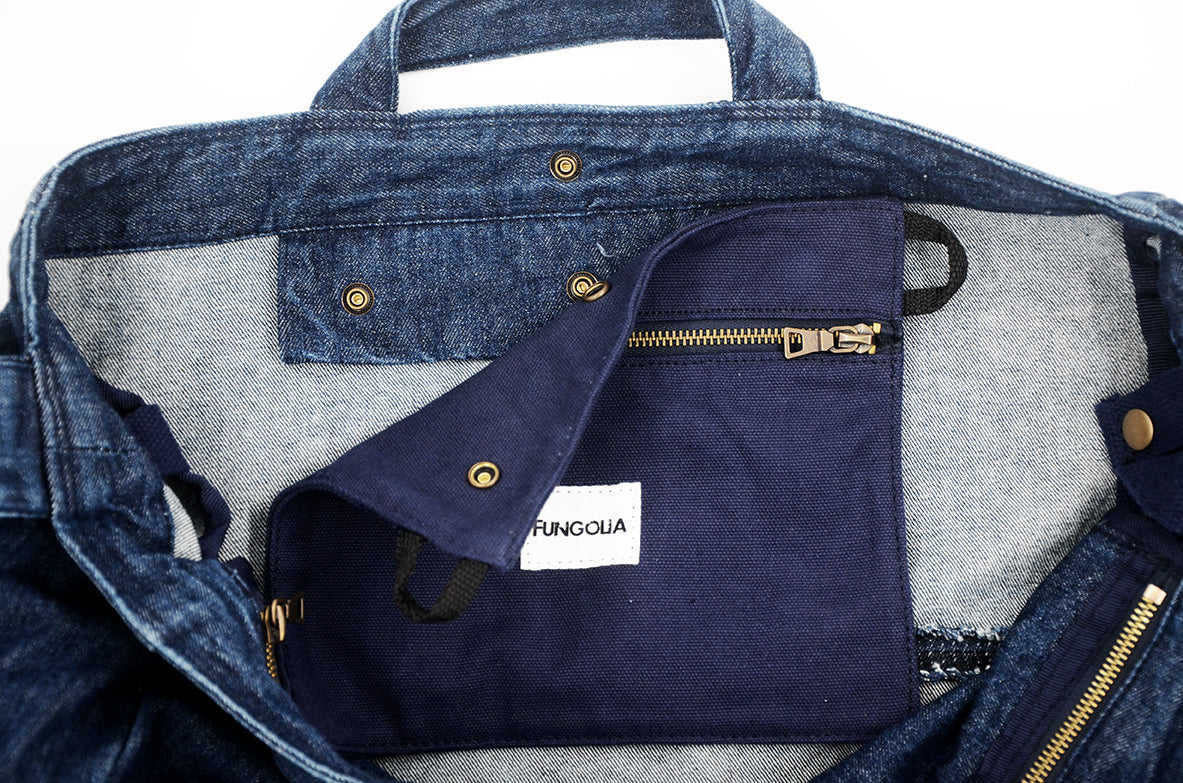 <a 002i1>Fungolia 2-in-1 Denim tote bag - 17" Large size