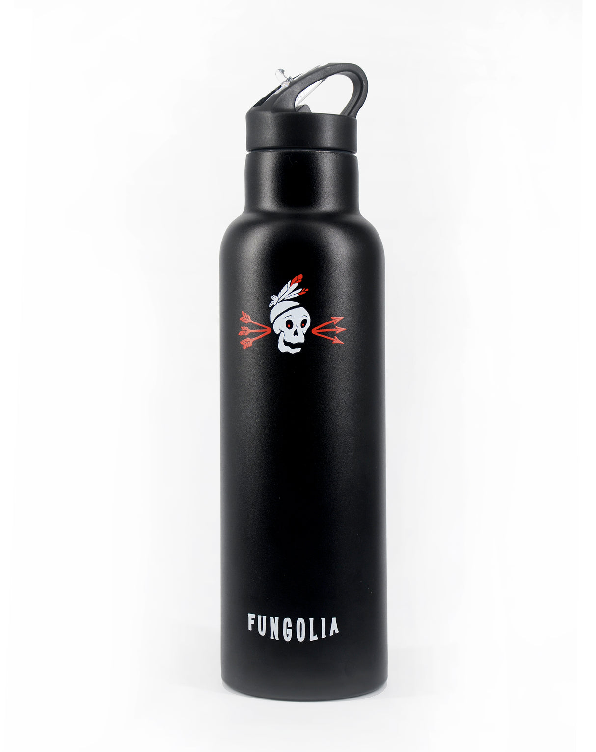 <zza>Fungolia 21オンス 二重壁断熱ステンレススチールウォーターボトル パラコードホルダー付き (ブラック) </zza>