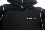 <a>Fungolia ビッグフード フリース パーカー - ロゴ (ブラック、ホワイトステッチ)</a>