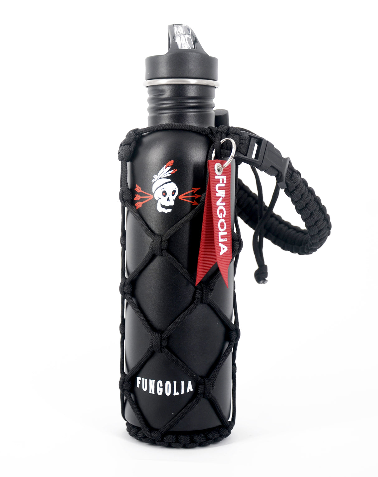 <zza>Fungolia 27オンス 非断熱ステンレススチールウォーターボトル（パラコードホルダー付き）（ブラック） </zza>